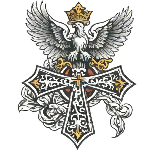 catholic cross with polish eagle  tattoo design idea