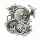 time and koi fish yin yang tattoo design idea
