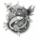 time and koi fish yin yang tattoo design idea