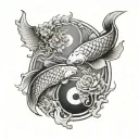 time and koi fish yin yang tattoo design idea