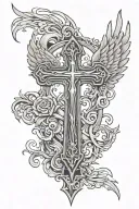a hollow cross with angel wings and a moon  tattoo design idea