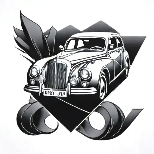 a black diamond with detailed edges that flows smoothly into the second half, depicting a stylish car tattoo design idea