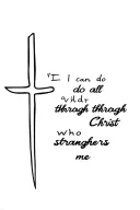 write a text saying "I can do all things through Christ who strengthens me" behind a cross tattoo design idea