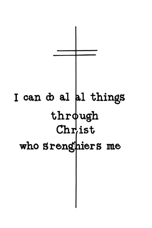 write a text saying "I can do all things through Christ who strengthens me" behind a cross tattoo design idea