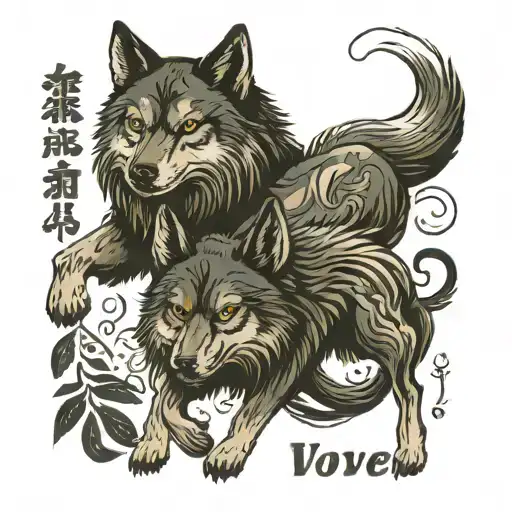 2 wolves with text let them tattoo design idea
