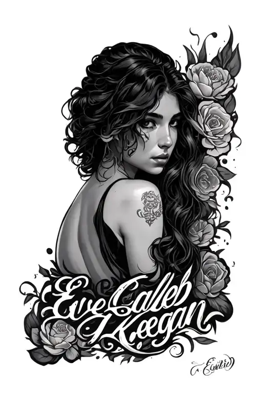 "Eve Caleb Keegan " names written tattoo design idea