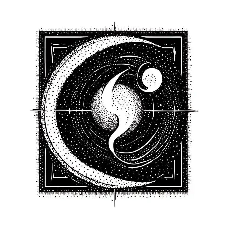 enso as center. seemless islamic pattern. surrounded by a Line as a question mark which ends as Ring around the wrist. tattoo design idea