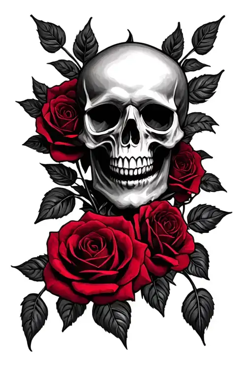 skull and dark red roses sigil tattoo design idea