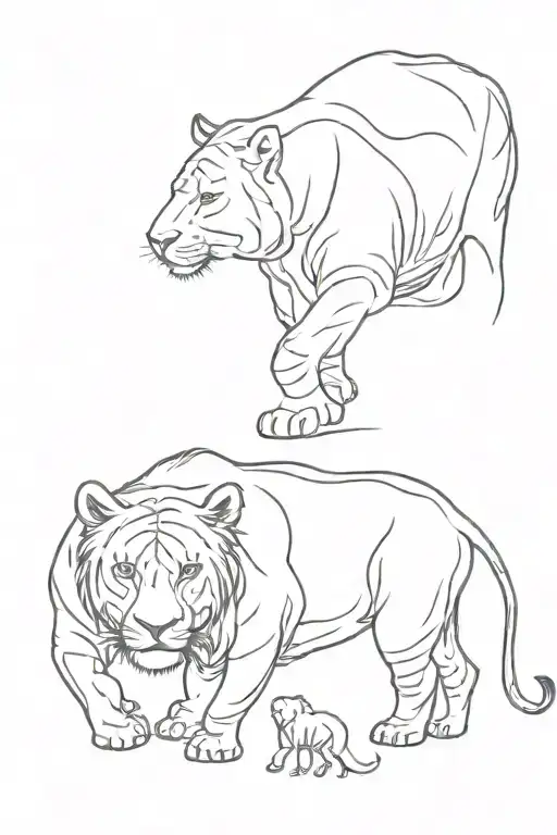 one line lion tiger elephant rhino tattoo design idea