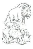 one line lion tiger elephant rhino tattoo design idea
