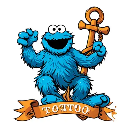 Cookie Monster  with an anchor surrounded tattoo design idea