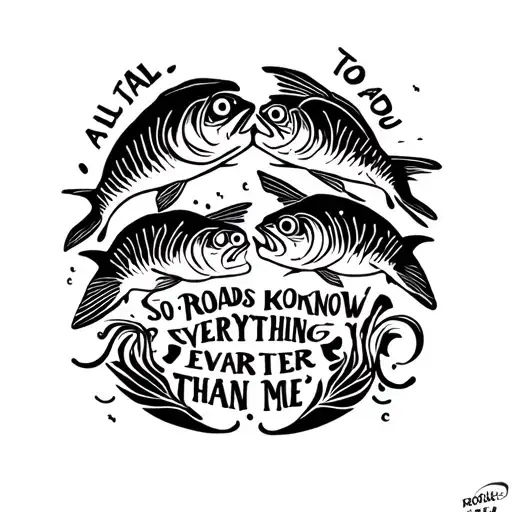 The pair tattoos, where the fish are painted and the text is so all the roads lead me to you, the roads know everything better than me, tattoo design idea