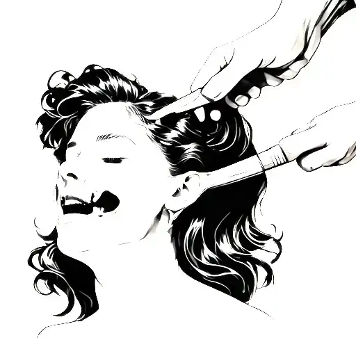 woman getting throat cut open tattoo design idea