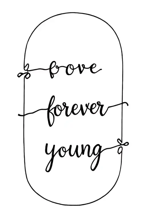 fine line text forever young tattoo design idea