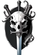 animal skull and sword black and grey tattoo design idea