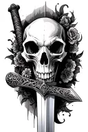 animal skull and sword black and grey tattoo design idea