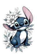 lilo and stitch with flowers tattoo design idea