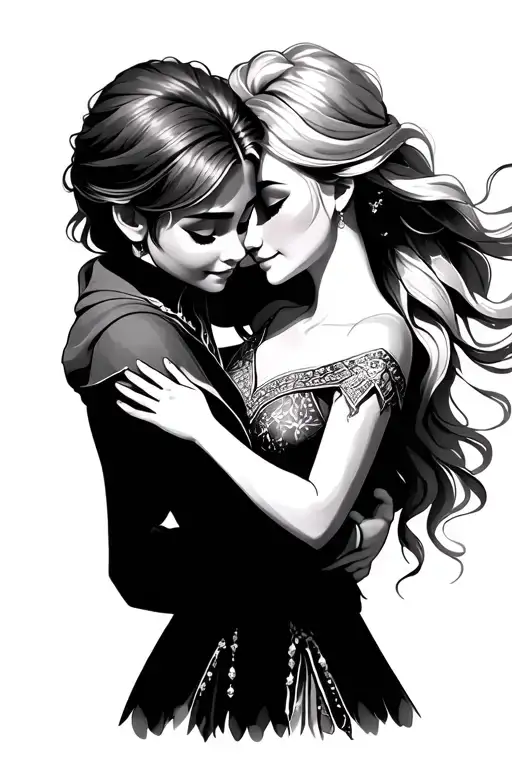 elsa anna hugging with view tattoo design idea