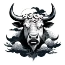 Japanese traditional -style bull face with clouds tattoo design idea
