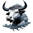 Japanese traditional -style bull face with clouds tattoo design idea