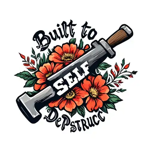 "Built to Self Destruct" "Built to Self Destruct" Hammer and Anvil with trad flowers tattoo design idea