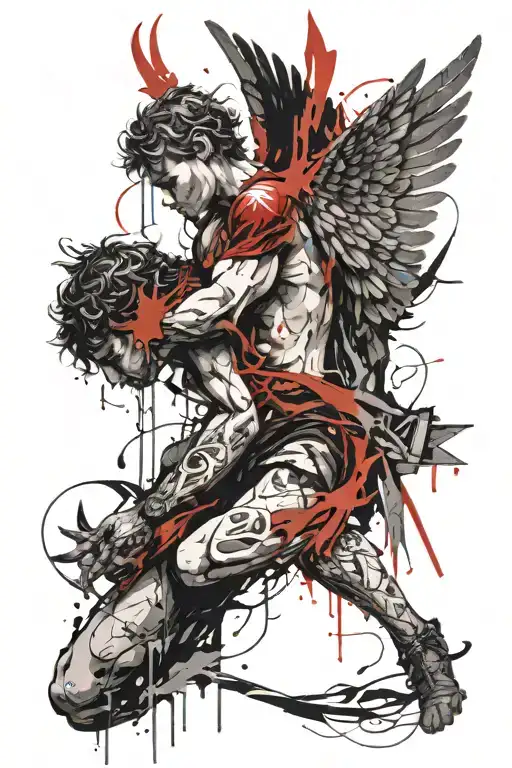 male fallen angel with wings tattoo design idea