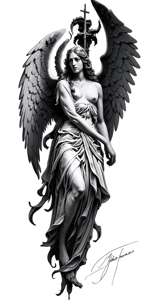 catholic angels and demonz tattoo design idea