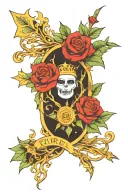 half arm sleeve tattoo, patchwork, the emperor tarot, thorns, vines, blood, anger, 2 wands in fire and ice, sad moon tattoo design idea
