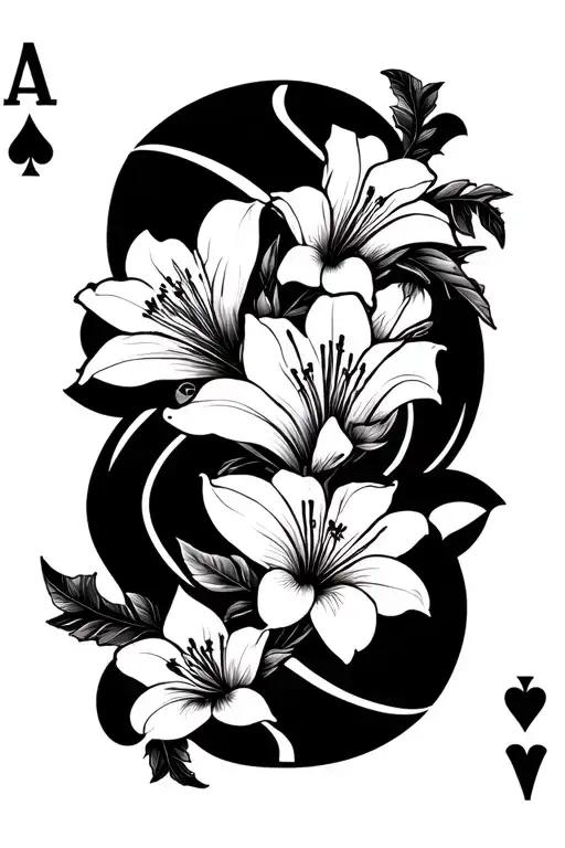 ace of spades with Lilly and magnolia flowers tattoo design idea