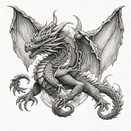 a twoheaded dragon with two wings tattoo design idea