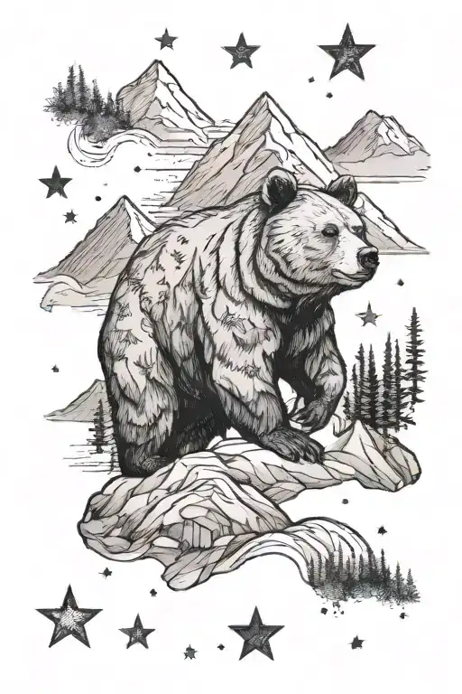 bear with mountains and stars  tattoo design idea