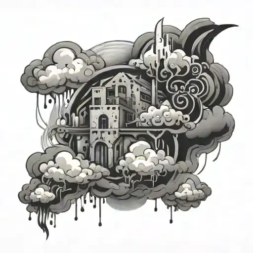 arcane grafitti and clouds floating tattoo design idea