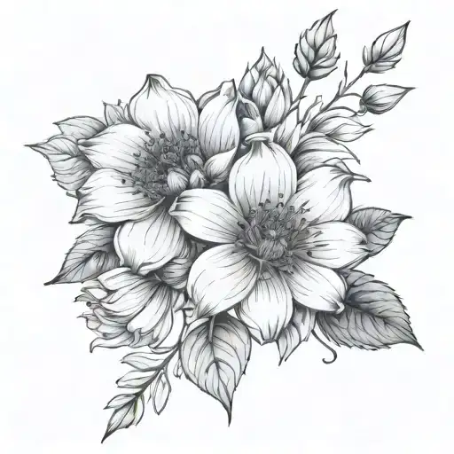 June August September October birth flower fine line tattoo tattoo design idea