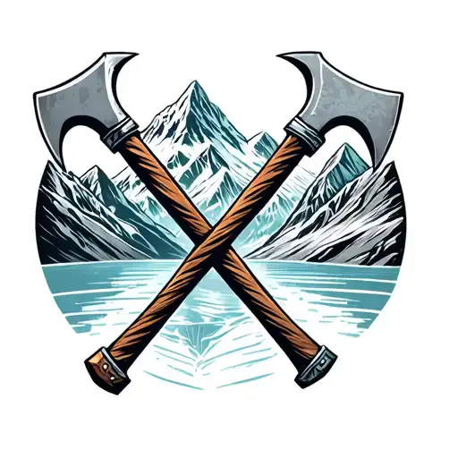 ice axes crossed beneath mountains It tattoo design idea