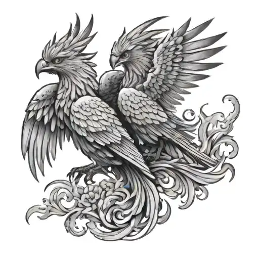 phoenix and 3-headed dog tattoo design idea