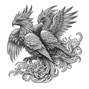 phoenix and 3-headed dog tattoo design idea