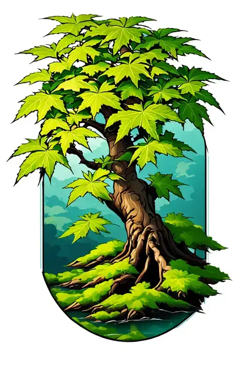 Japanese maple tree with green leaves tattoo design idea