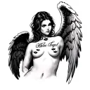 khloe angel written on chest with kiss marks tattoo design idea
