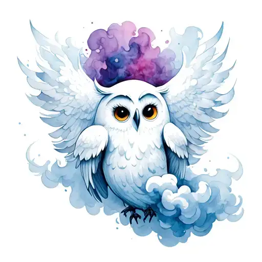 Chouette ghost which holds two erlemeyers who explode in clouds of smoke tattoo design idea