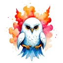 Chouette ghost which holds two erlemeyers who explode in clouds of smoke tattoo design idea