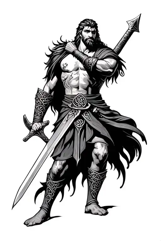 Celtic warrior wielding a sword tattoo design idea