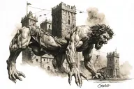 Samson taking down the tower tattoo design idea