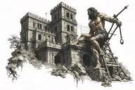 Samson taking down the tower tattoo design idea