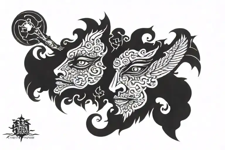 a very elaborate tattoo covering the entire upper body, with the exception of the head. The theme of the tattoo is myths tattoo design idea