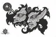 a very elaborate tattoo covering the entire upper body, with the exception of the head. The theme of the tattoo is myths tattoo design idea