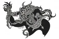 a very elaborate tattoo covering the entire upper body, with the exception of the head. The theme of the tattoo is myths tattoo design idea