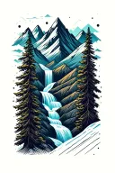 mountain range with waterfall tattoo design idea