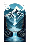 mountain range with waterfall tattoo design idea