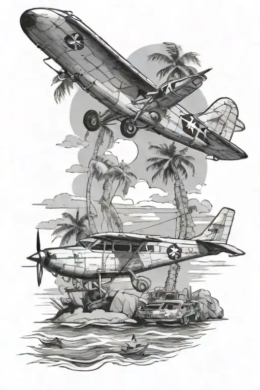 cessna beach scene tattoo design idea