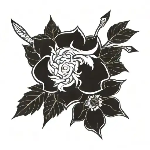 Taurus zodiac symbol, Sagittarius arrow, may birth flower tattoo design idea